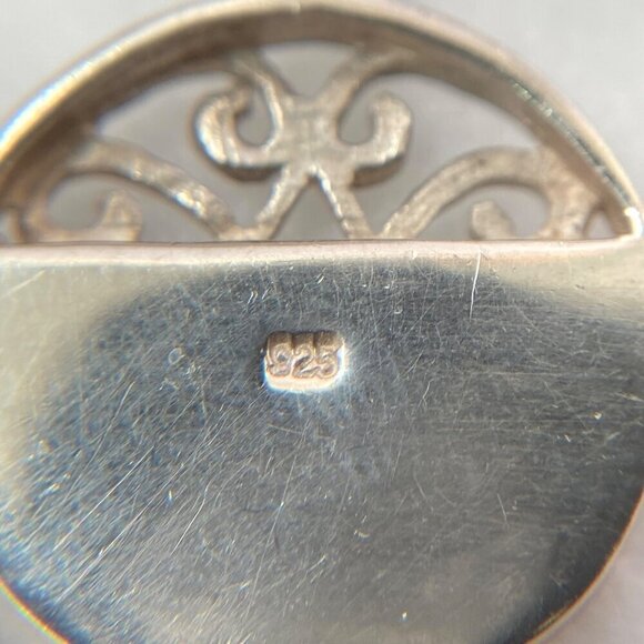 Sterling Silver 925 Round Mother Of Pearl MOP Scrollwork Accent Dangle Earrings - Picture 9 of 16